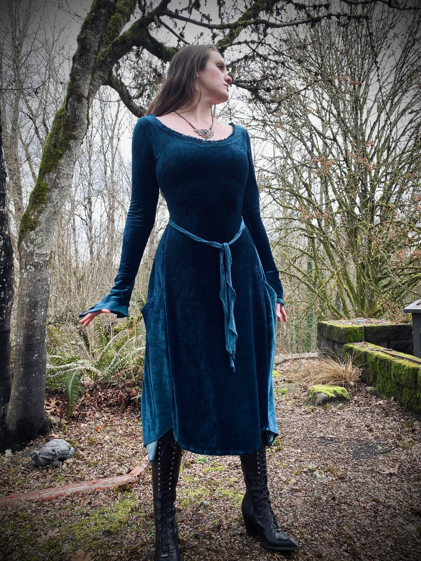Blue Greenwood Dress in velour