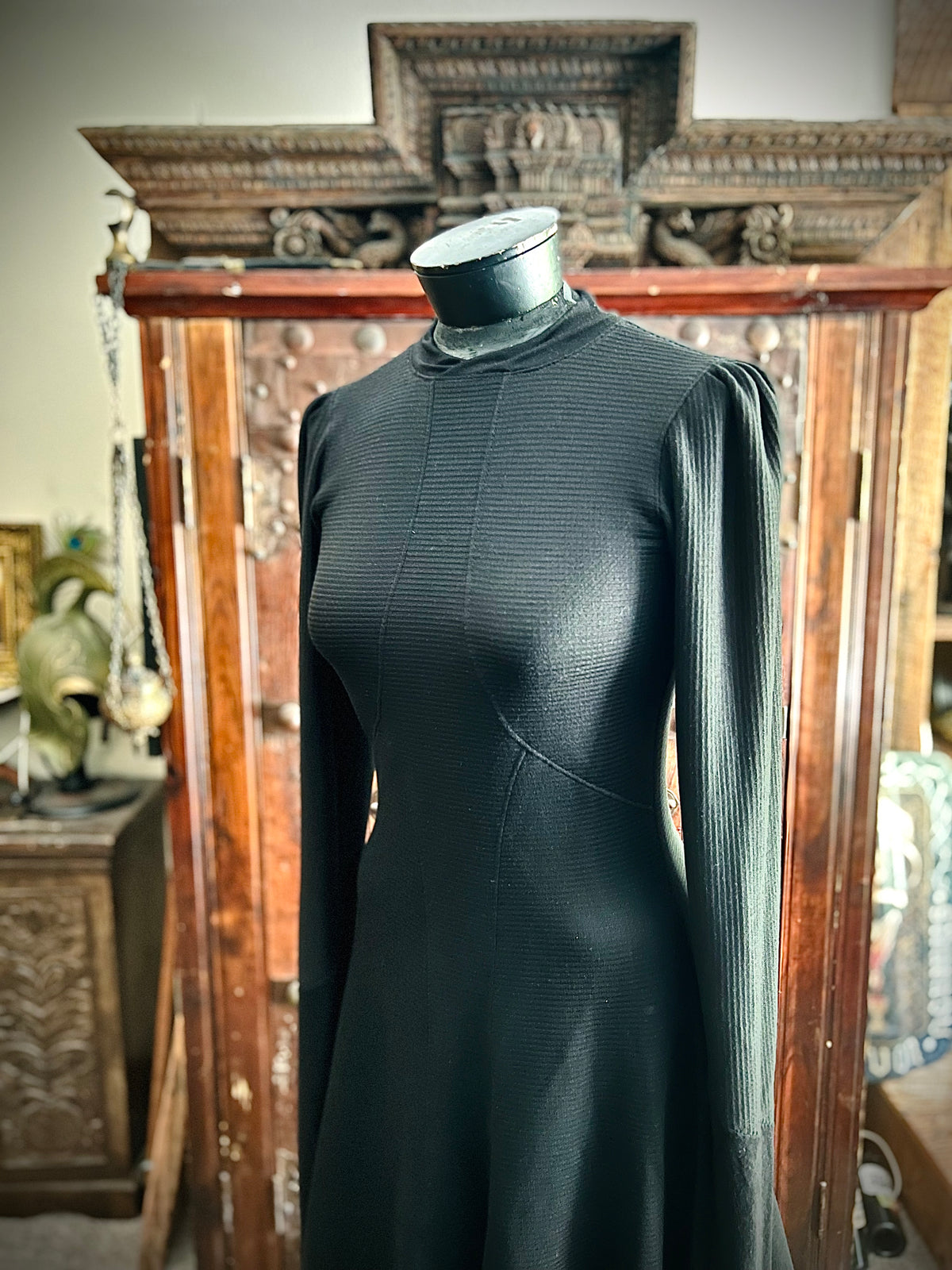 Rachel Dress in Black Waffle