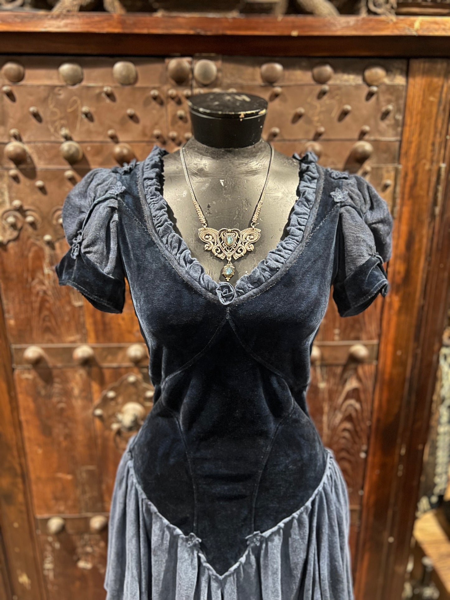 Blue princess velour lace up