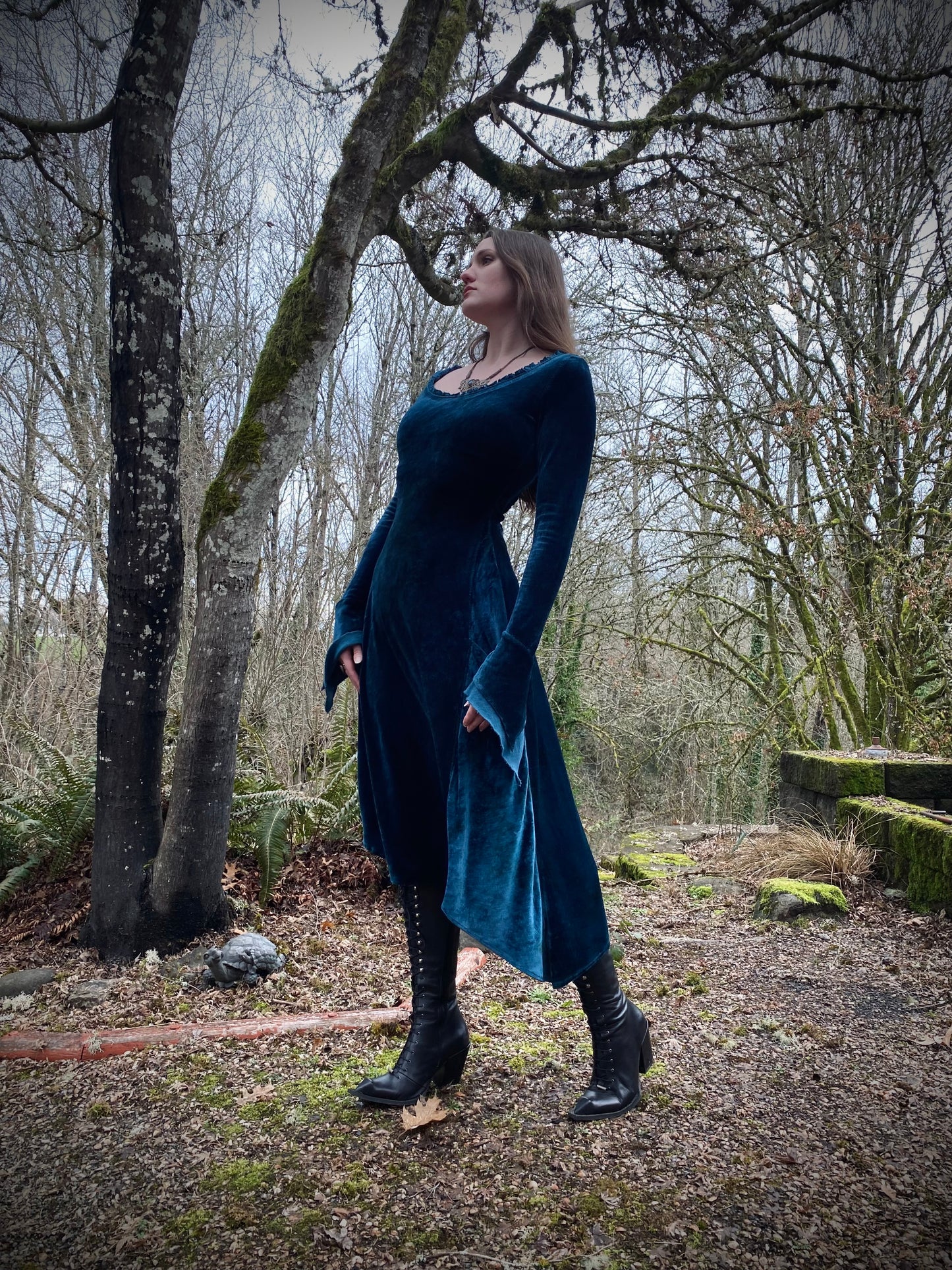 Blue Greenwood Dress in velour