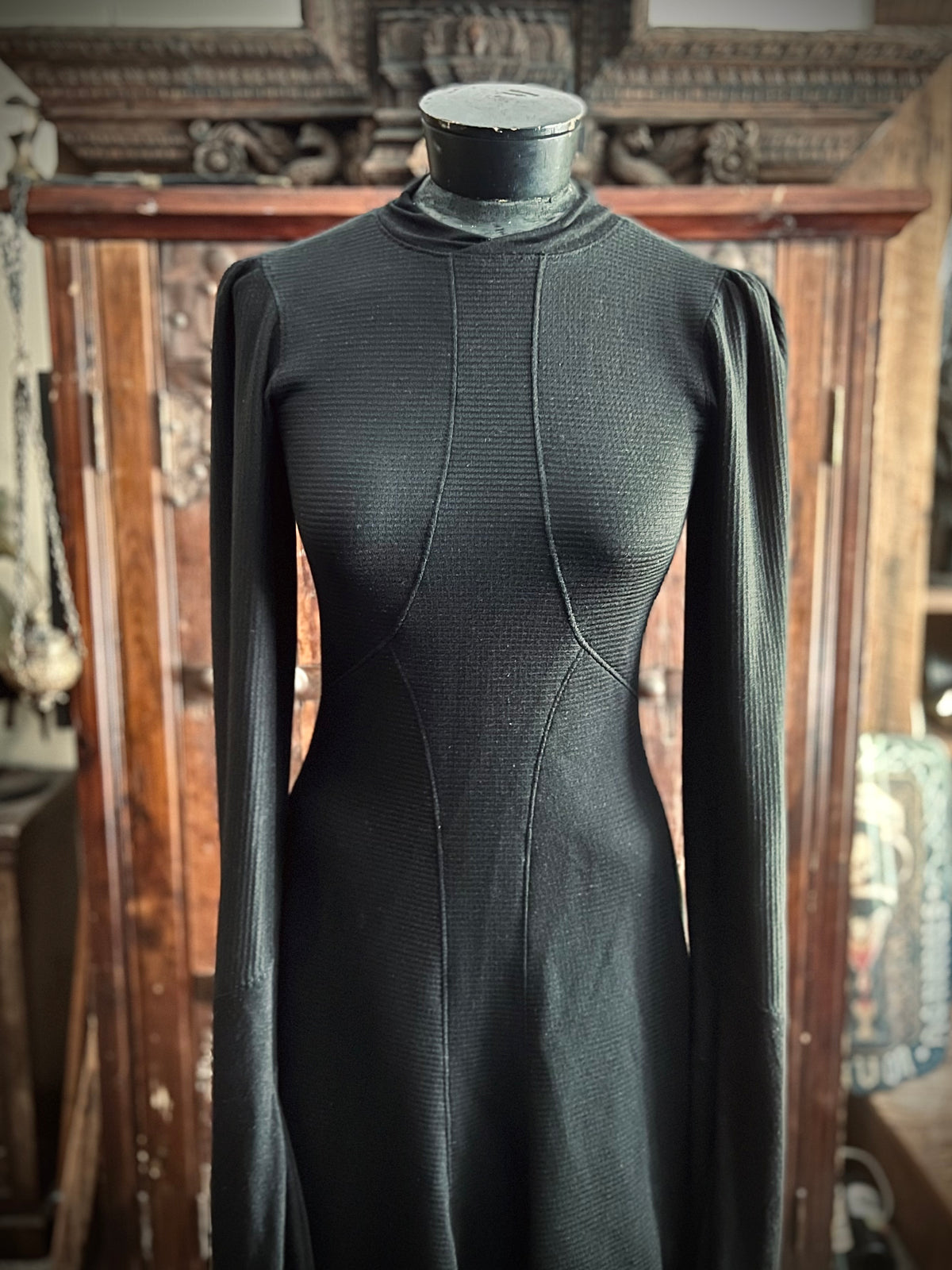 Rachel Dress in Black Waffle