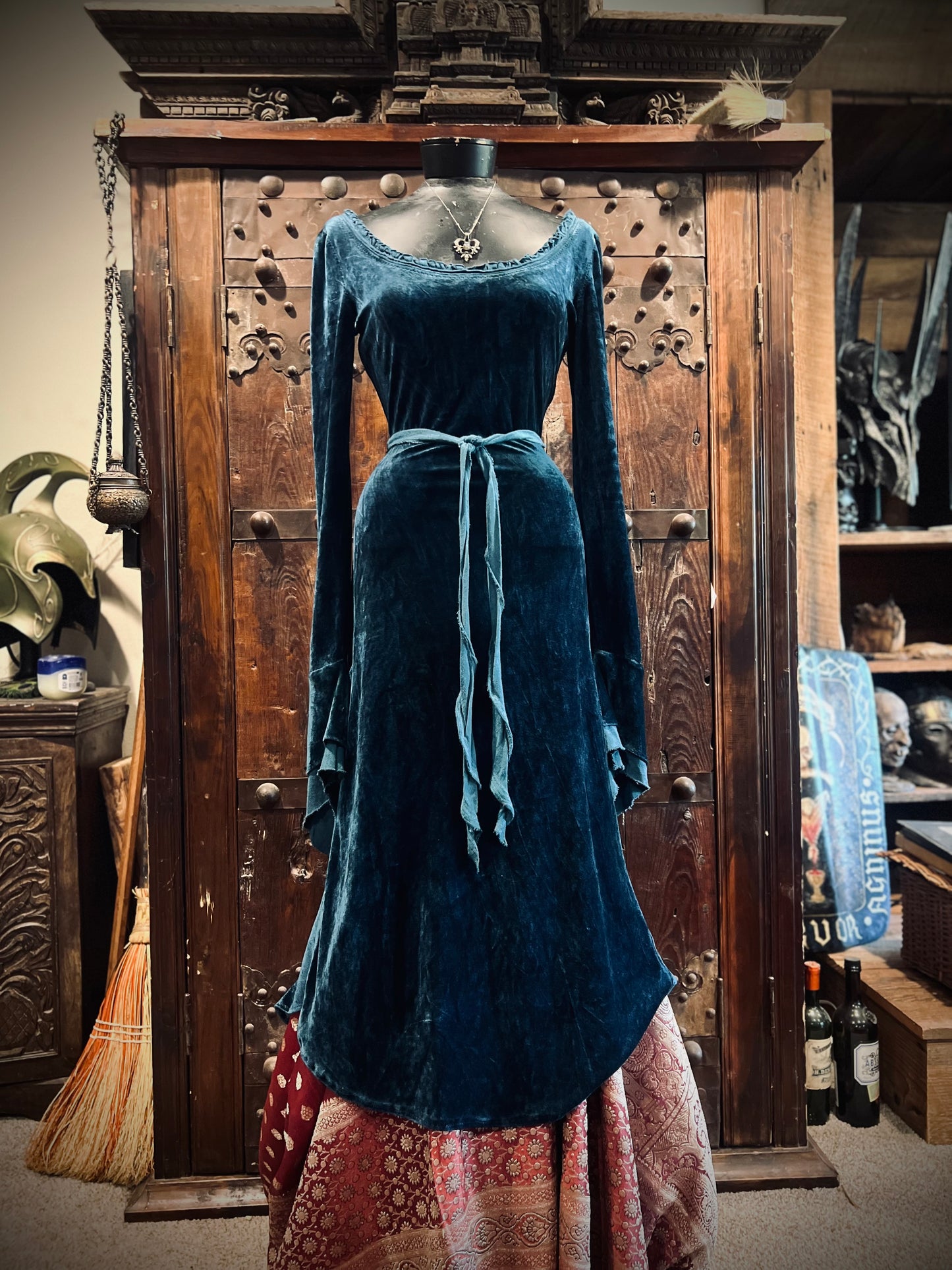 Blue Greenwood Dress in velour