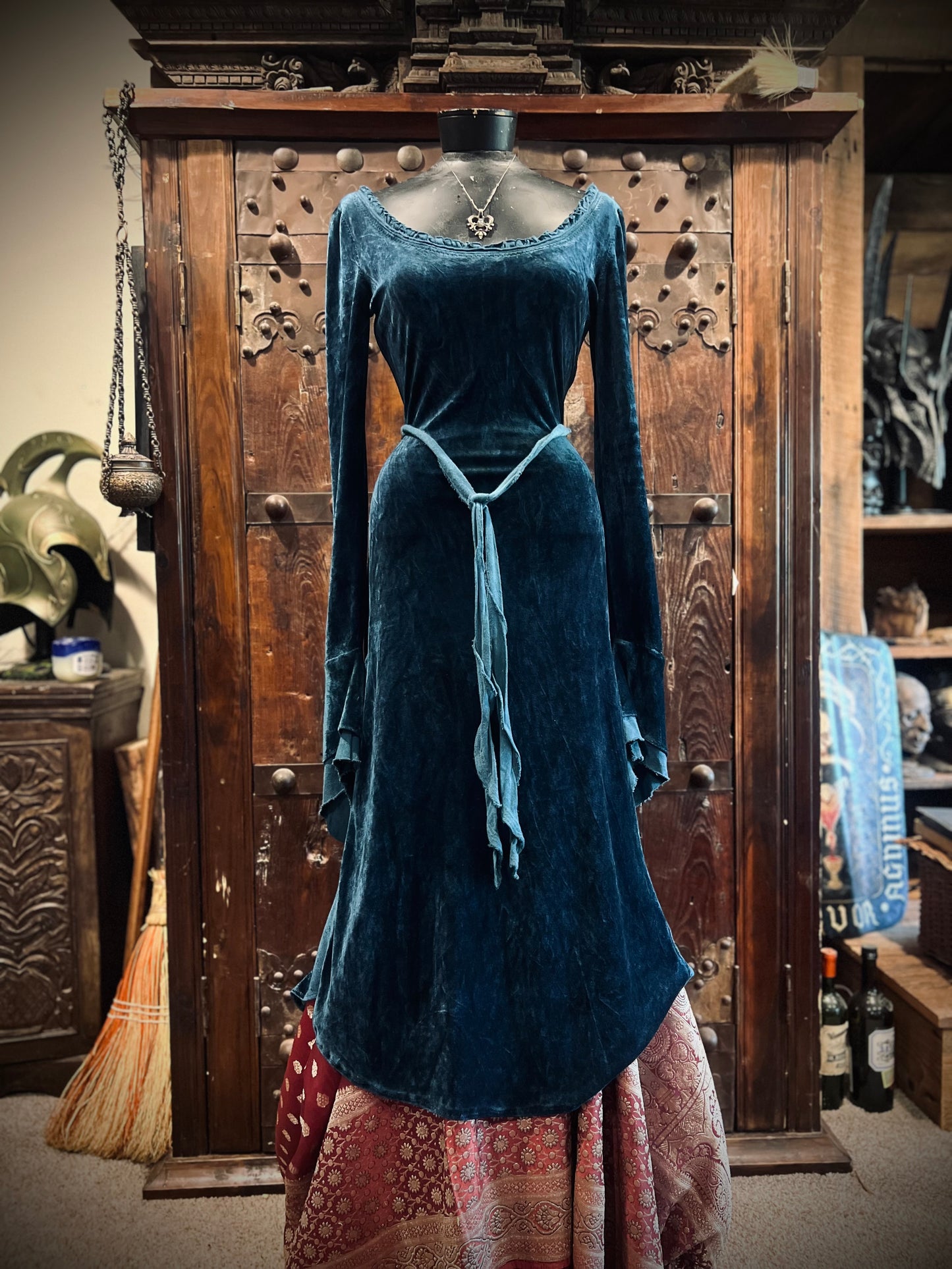 Blue Greenwood Dress in velour