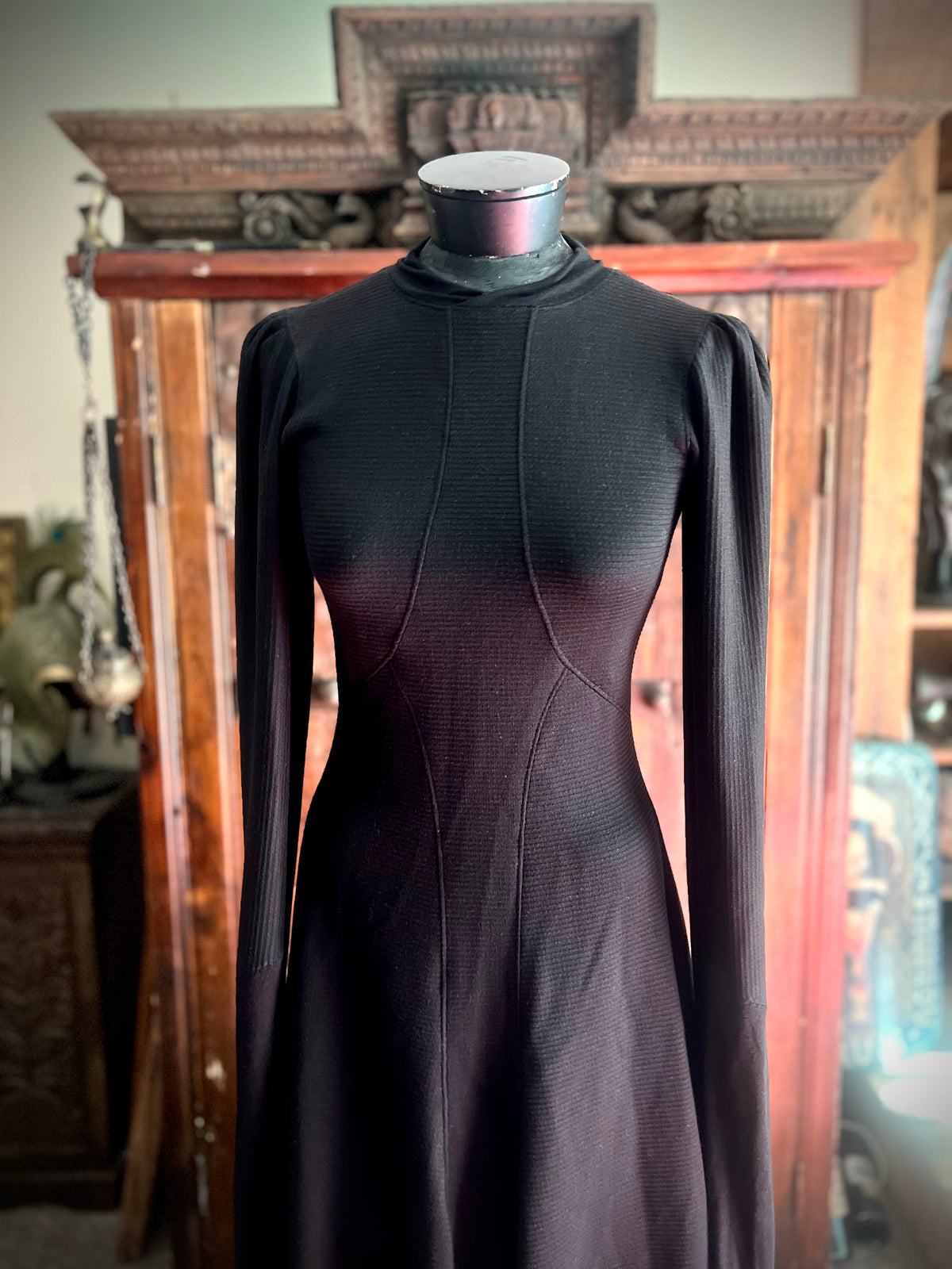 Rachel Dress in Black Waffle