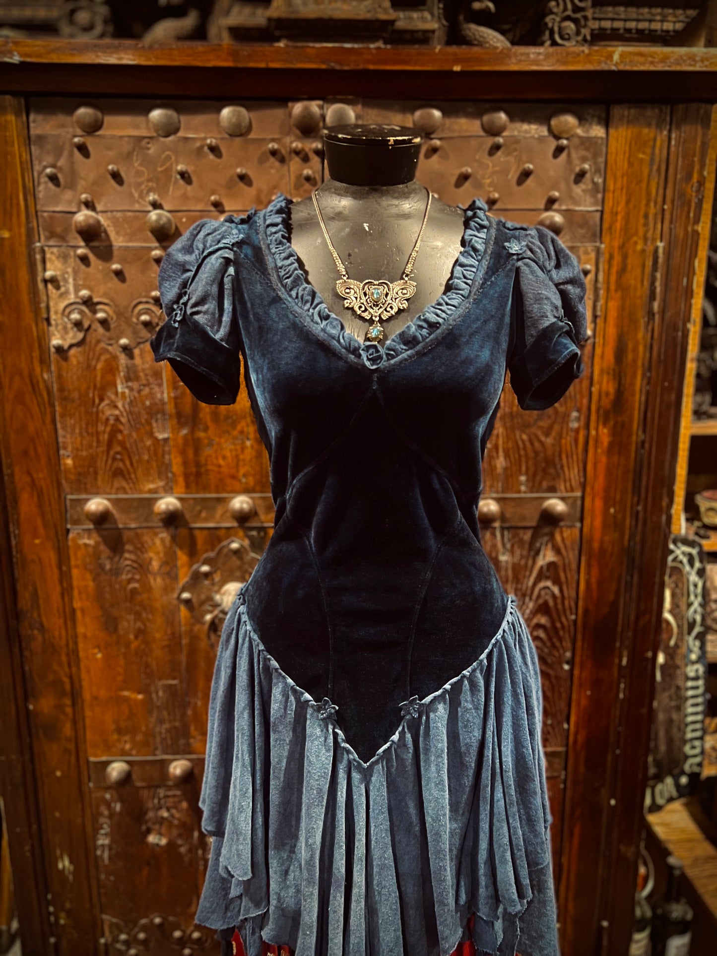 Blue princess velour lace up