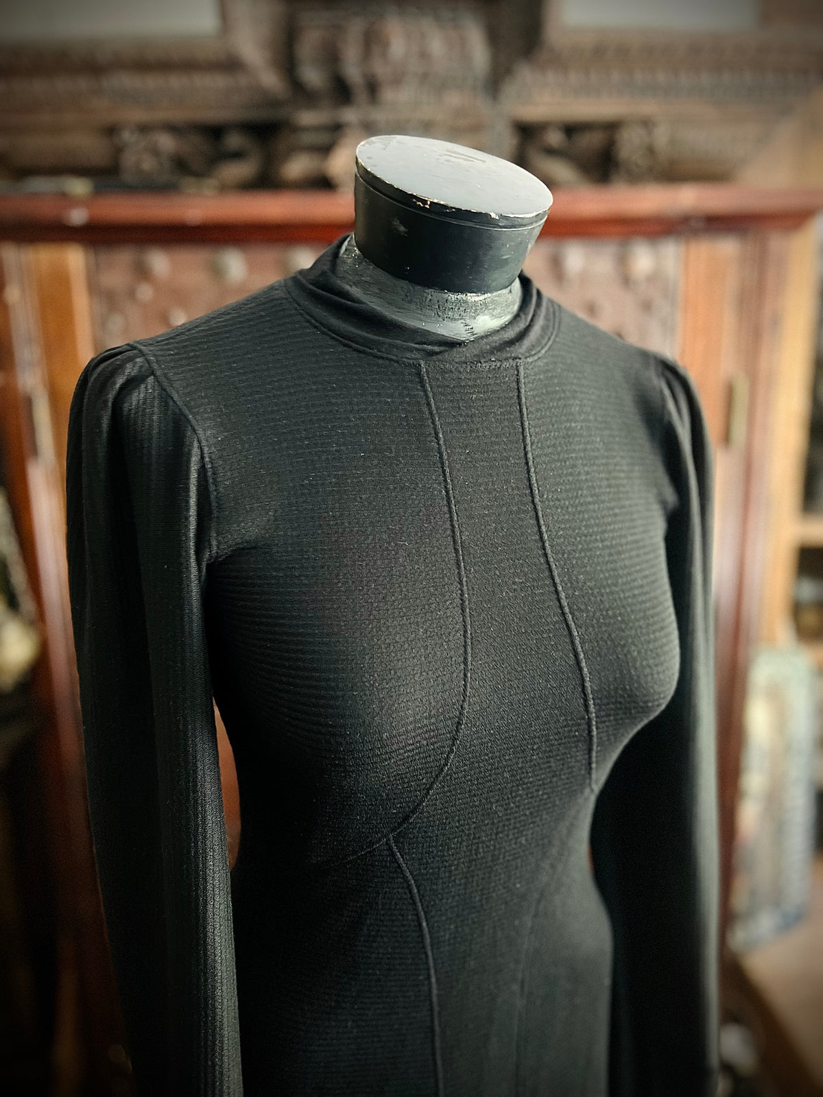 Rachel Dress in Black Waffle