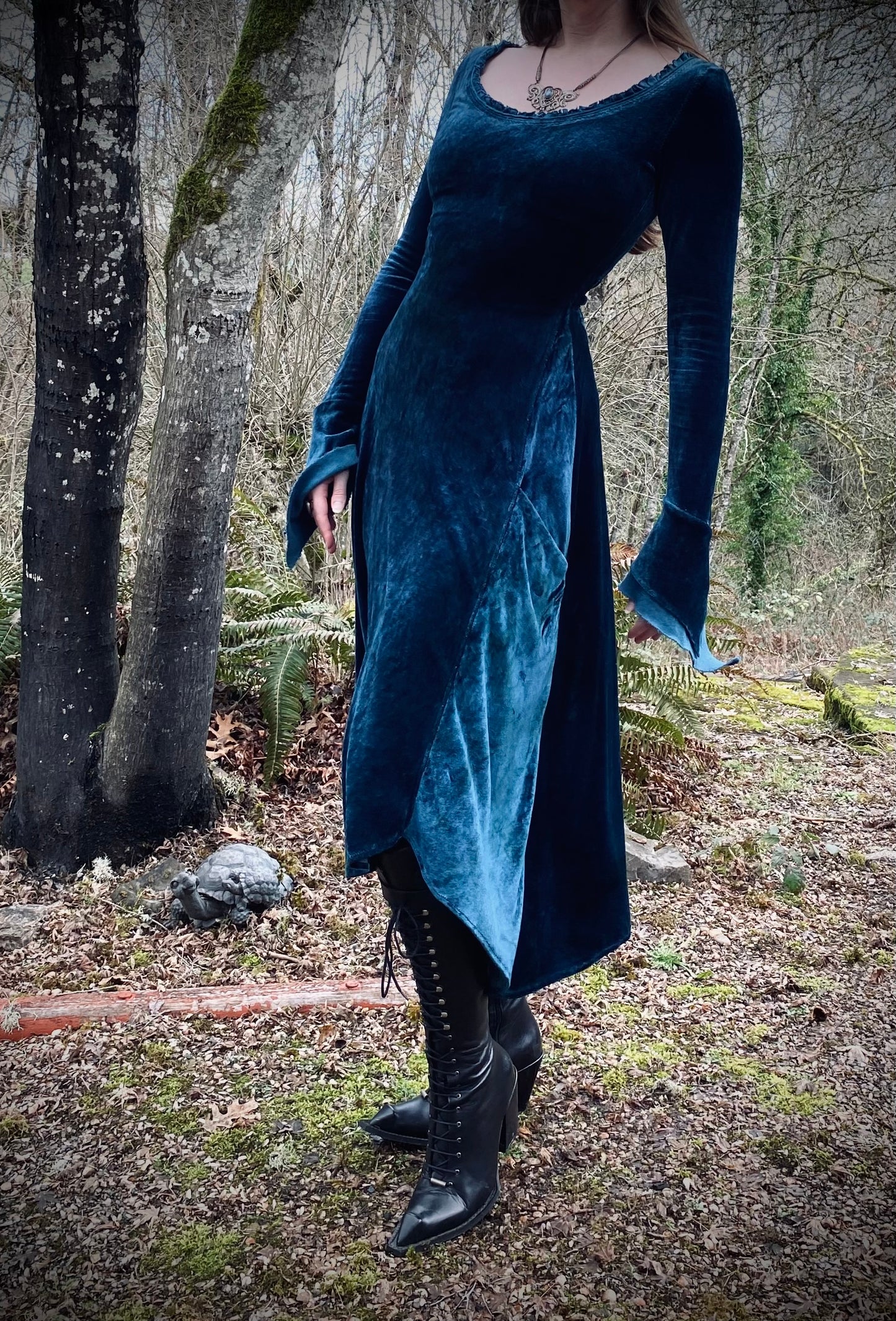 Blue Greenwood Dress in velour
