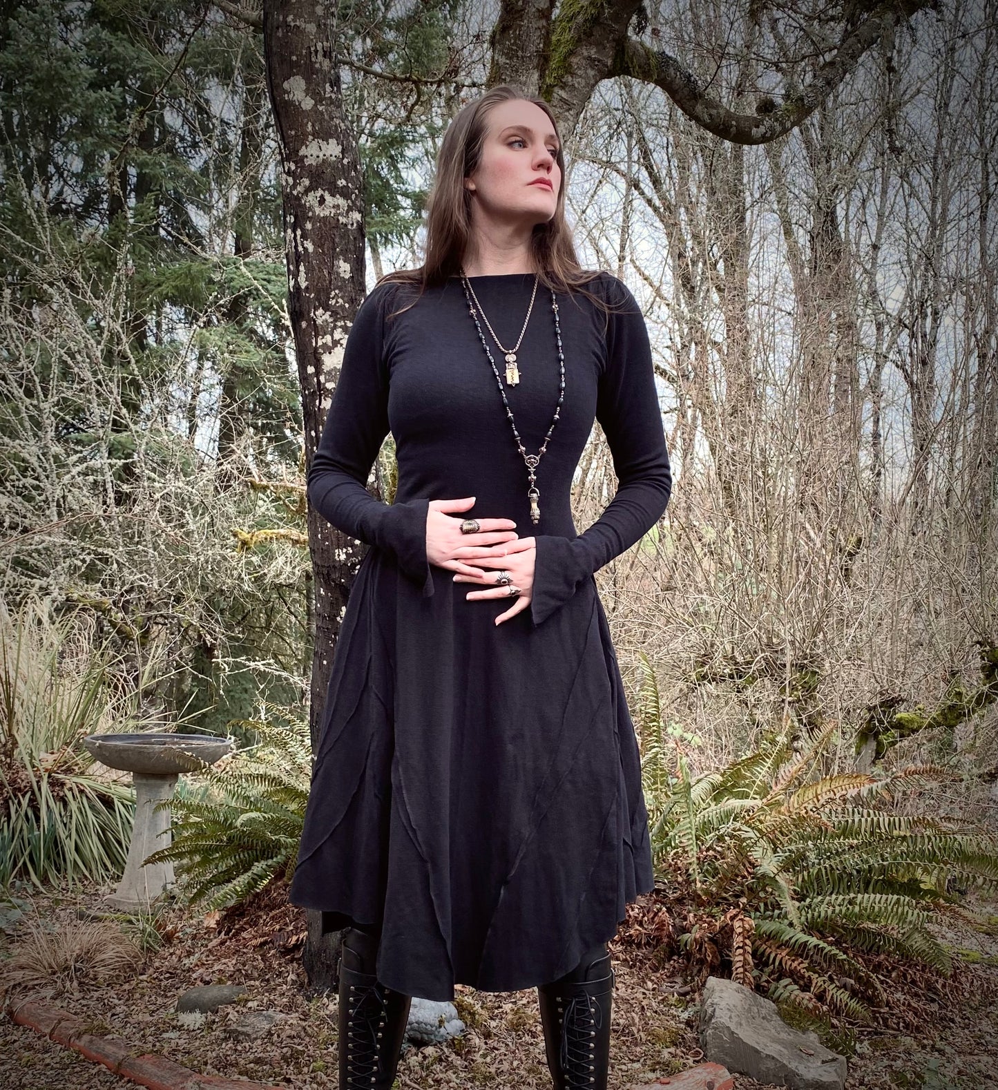 Long Sleeve Selkie Dress in Black