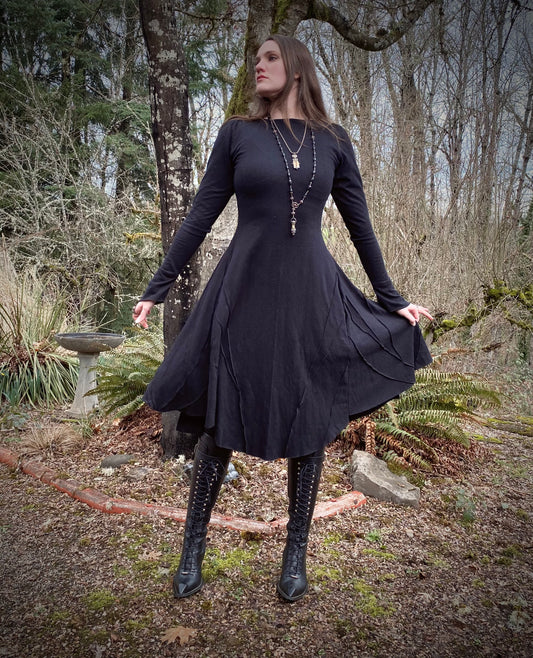 Long Sleeve Selkie Dress in Black